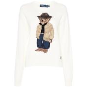 Ralph Lauren Intarsia-Knit Polo Bear Pullover Jumper Beige, Dam