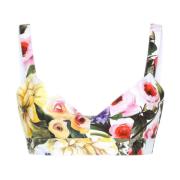 Dolce & Gabbana Blommig V-ringad Crop Top Yellow, Dam