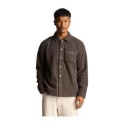 Lyle & Scott Broderad Fleece Overshirt Brown, Herr