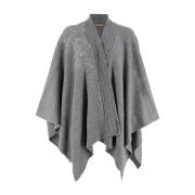 Ermanno Scervino Blomsterapplikation Stickad Poncho Cape Gray, Dam