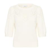 Saint Tropez Feminin Stickad Pullover med Broderade Detaljer White, Da...