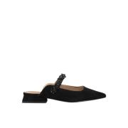 ALMA EN PENA Jeweled Pointed Flat Mule Black, Dam