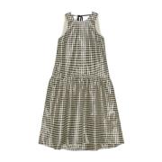 Ganni Check Jacquard Midi Klänning Lemon Icing Multicolor, Dam