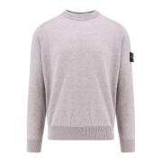 Stone Island Logo Patch Virgin Wool Sweater Gray, Herr