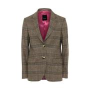 Sand Elegant Tidlös Brun Rutig Blazer Brown, Dam