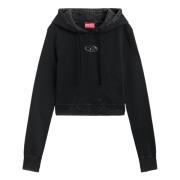 Diesel Distressed Crop Hoodie Black, Dam