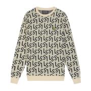 Lyle & Scott Monogram Stickad Crew Neck Tröja Beige, Herr