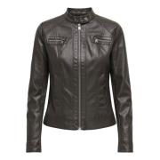 Only Faux Leather Biker Jacket Brown, Dam