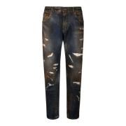 Dolce & Gabbana Svarta Blekta Slim Fit Jeans Black, Herr