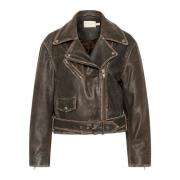 Soaked in Luxury Biker Läderjacka Svart Brown, Dam