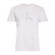 Calvin Klein Texturerad Logotyp Bomull T-shirt White, Dam