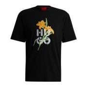 Hugo Boss Svart Blommig Broderad T-shirt Black, Herr