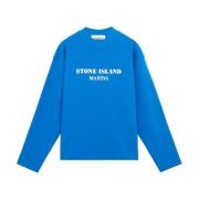 Stone Island Oversized Bomull Fleece Turtleneck Tröja Blue, Herr