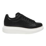 Alexander McQueen Svarta Lädersneakers Rund Tå Black, Dam