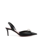 Amina Muaddi Elegant Slingback Pumps i Svart Satin Black, Dam