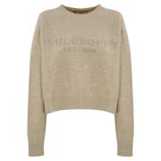 Philosophy di Lorenzo Serafini Logotyp Broderad Tröja Ivory Beige, Dam