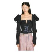 Vivienne Westwood Crop Top med Snörning och Ballongärmar Black, Dam