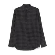 Brioni Rutig Bomull-Kashmir Skjorta Black, Herr