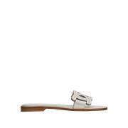 Tod's Vit Läder Flätad Sandal White, Dam