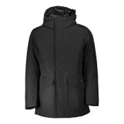 Woolrich Svart huva parka med avtagbar päls Black, Herr