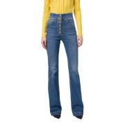 Elisabetta Franchi Högmidjade Flared Denim Jeans Blue, Dam