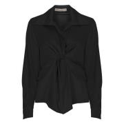 D.Exterior Svart V-ringad blus med krage Black, Dam