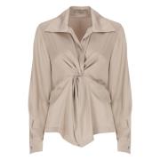 D.Exterior Beige V-ringad Blus med Krage Beige, Dam