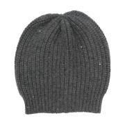 Brunello Cucinelli Grå Cashmere Beanie med Paljetter Gray, Dam