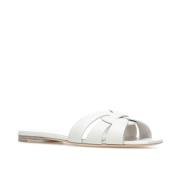 Saint Laurent Slides Sandaler Svart Läder White, Dam