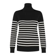 Saint Tropez Randig Rollneck Pullover Tröja Svart Black, Dam