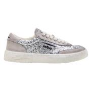 Ghoud Låga Glittersneakers med Silverglitter och Beige Mocka White, Da...