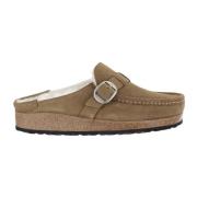 Birkenstock Shearling Mulor med Justerbar Spänne Rem Beige, Dam