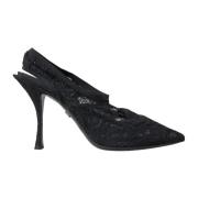 Dolce & Gabbana Svart Spets Slingback Klackar Sandaler Black, Dam