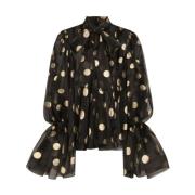 Dolce & Gabbana Svart Silke Polka Dot Broderad Skjorta Black, Dam