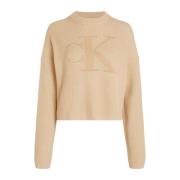 Calvin Klein Jeans Logo Sweater i Pale Khaki Beige, Dam