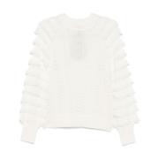 Twinset Kräm Vit Stickad Ruffle Sweaters White, Dam