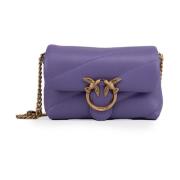 Pinko Quiltad Love Birds Läder Crossbody Väska Purple, Dam