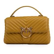 Pinko Vadderad läder Love Birds Crossbody väska Yellow, Dam