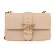 Pinko Love Birds Läder Crossbody Väska Beige, Dam