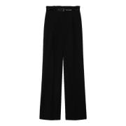 Max Mara Studio Högmidjade ullbyxor Svart Black, Dam