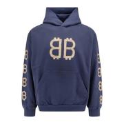 Balenciaga Crypto Medium Fit Sweatshirt med Känguruficka Blue, Herr