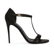 Dolce & Gabbana Svarta Satin T-Bar Stiletto Sandaler Black, Dam