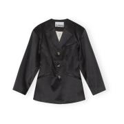 Ganni Dubbel Satäng Figursydd Blazer Black, Dam