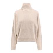 Brunello Cucinelli Lyxig Cashmere Silk Turtleneck Sweater Beige, Dam