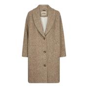 MOS Mosh Herringbone Coat med V-ringning och fickor Beige, Dam