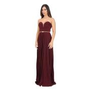 Elisabetta Franchi Bordeaux Lång Klänning med Lurex Red, Dam