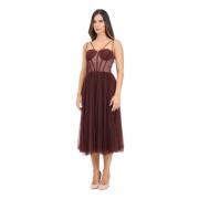 Elisabetta Franchi Bordeaux Tulle Midi Klänning med Veckad Kjol Red, D...