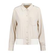 Helmut Lang Box-Pleat Bomber Skjorta med Klassisk Krage Beige, Dam