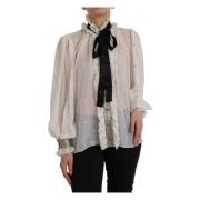 Dolce & Gabbana Off White Sidblandning Ascot Krage Blus Top White, Dam