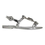 Dolce & Gabbana Kristall Silver Sandaler Flats Flip Flops Gray, Dam